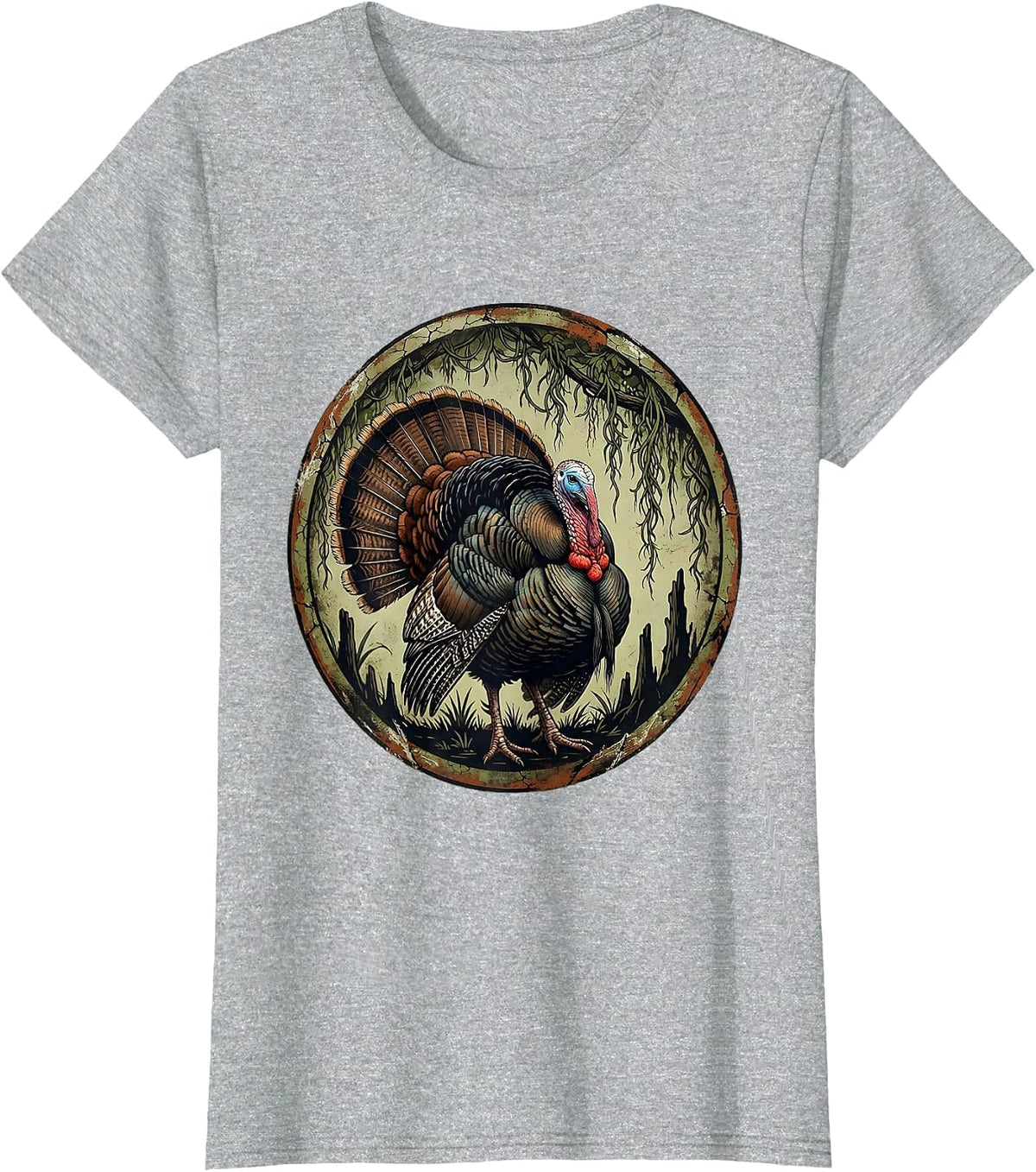 Women's Bottomland Camo Turkey Strutter Spanish Moss T-Shirt - Heather Grey