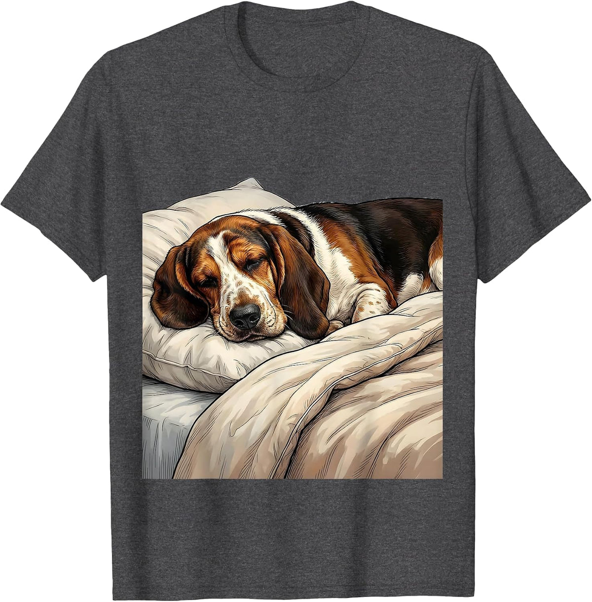 Sleeping Basset Hound Cozy Breed Humor Pajama T-Shirt - Dark Heather Grey