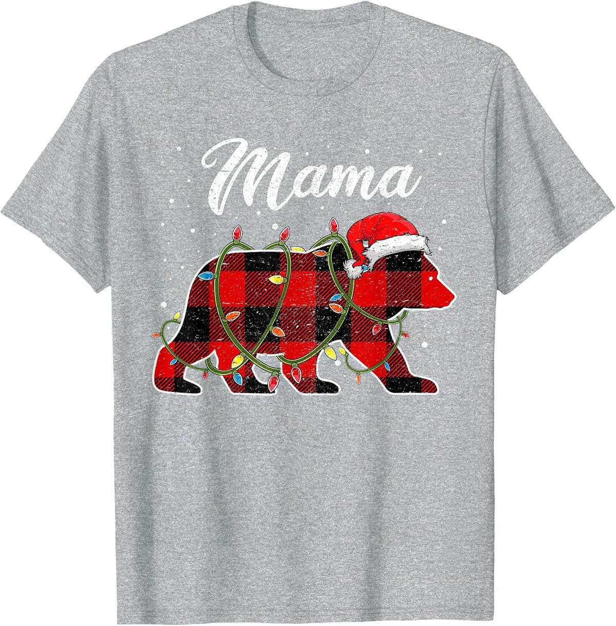 Mama Bear Shirt, Red Buffalo Plaid Mom Bear Pajama T-Shirt - Heather Grey