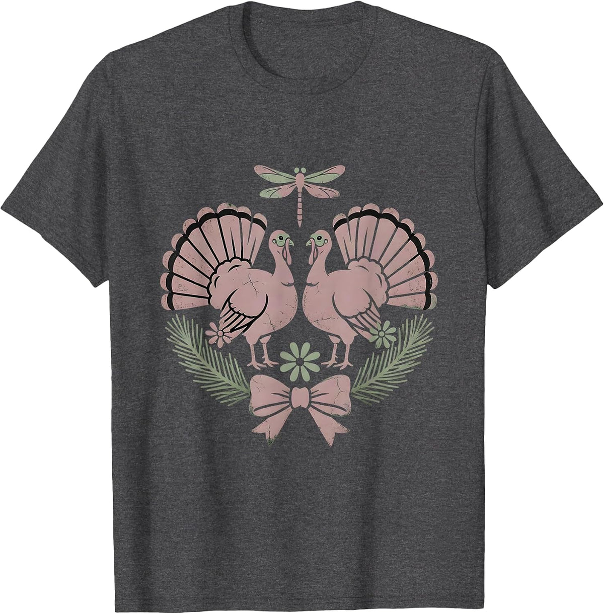 Men's Camo Turkeys Strutting Through Forest Clearing T-Shirt - Dark Heather Grey