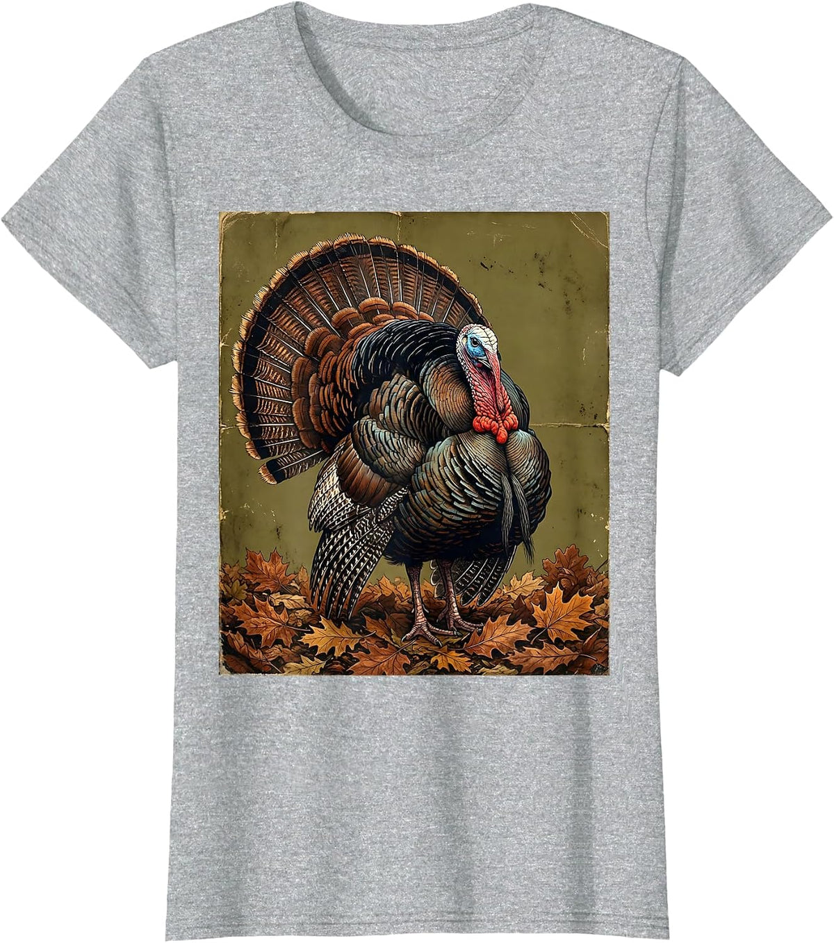 Camo Turkey Strutting Through Fallen Leaves T-Shirt - Heather Grey