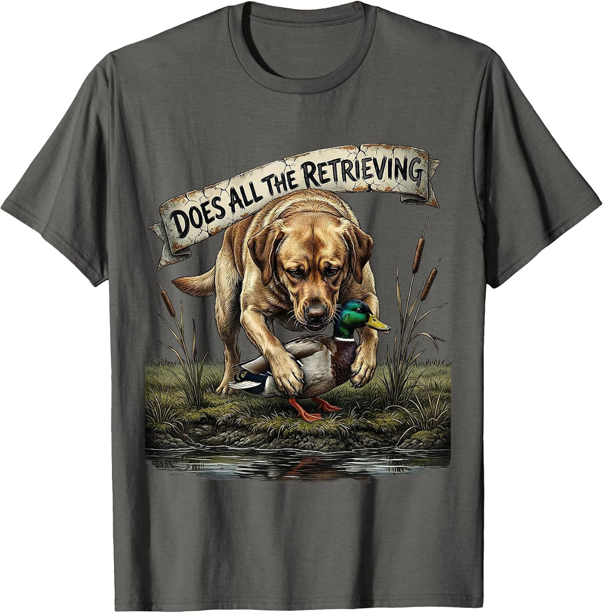 Does All The Retrieving Distressed Labrador Duck Hunting T-Shirt - Asphalt Grey