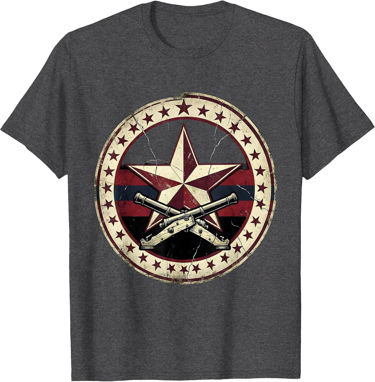Commander's Star Badge Crossed Cannons Design T-Shirt - Dark Heather Grey