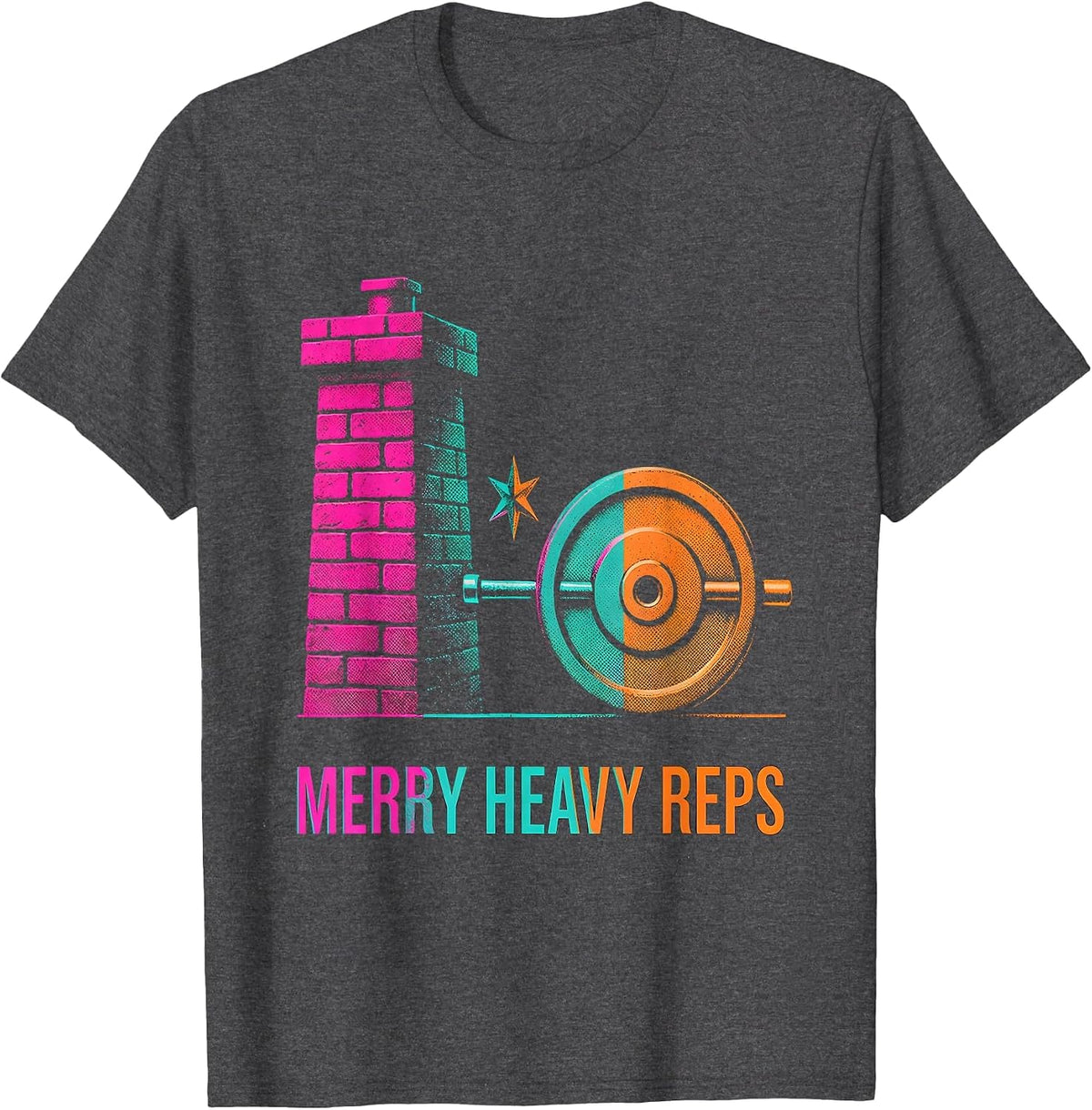 Men's Merry Heavy Reps Risograph Funny Christmas Gym Workout T-Shirt - Dark Heather Grey
