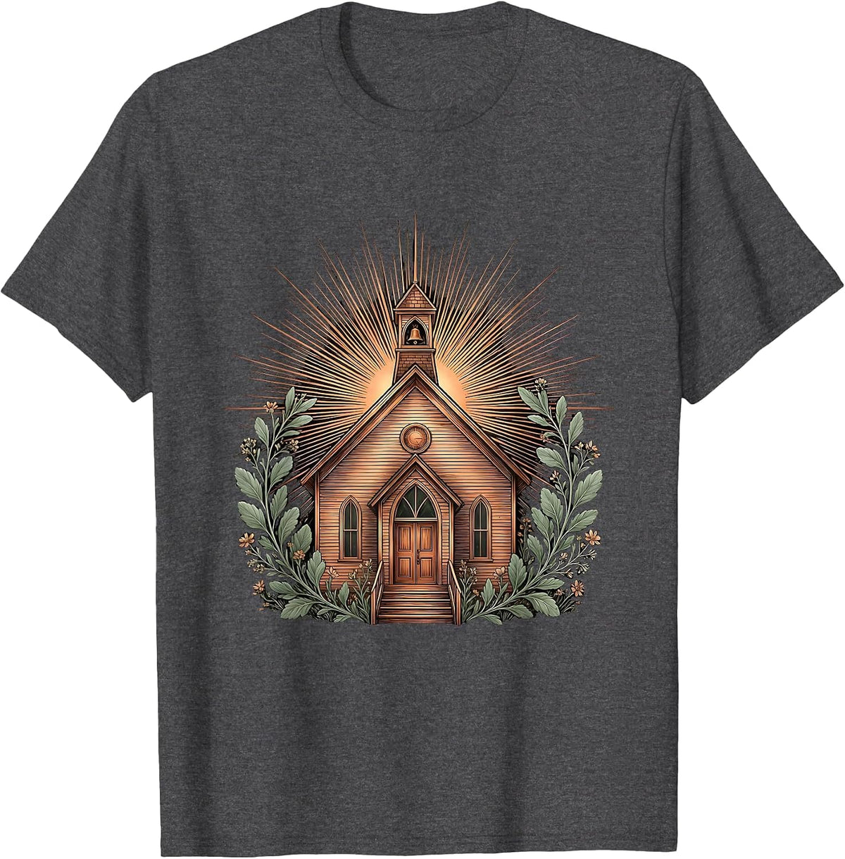 Teacher Schoolhouse Sun Rays Illustration T-Shirt - Dark Heather Grey