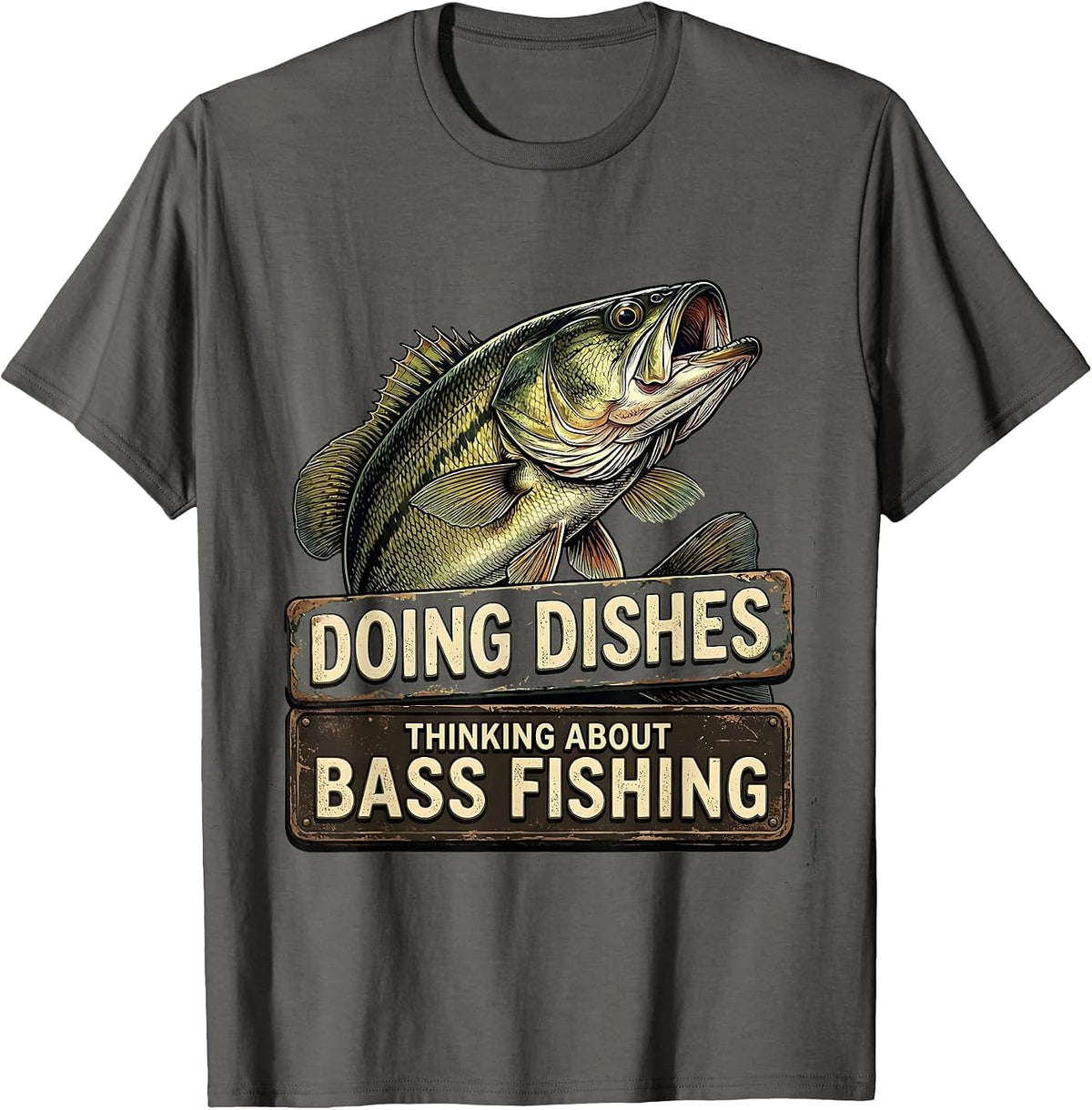 Doing Dishes Thinking About Bass Fishing Vintage T-Shirt - Asphalt Grey