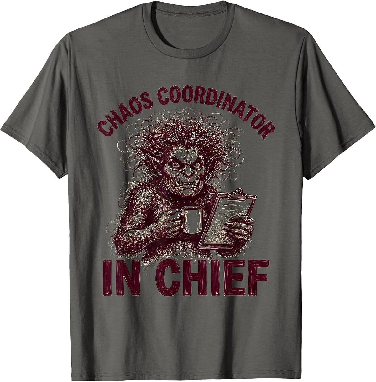 Men's Chaos Coordinator In Chief Momster Design T-Shirt - Asphalt Grey
