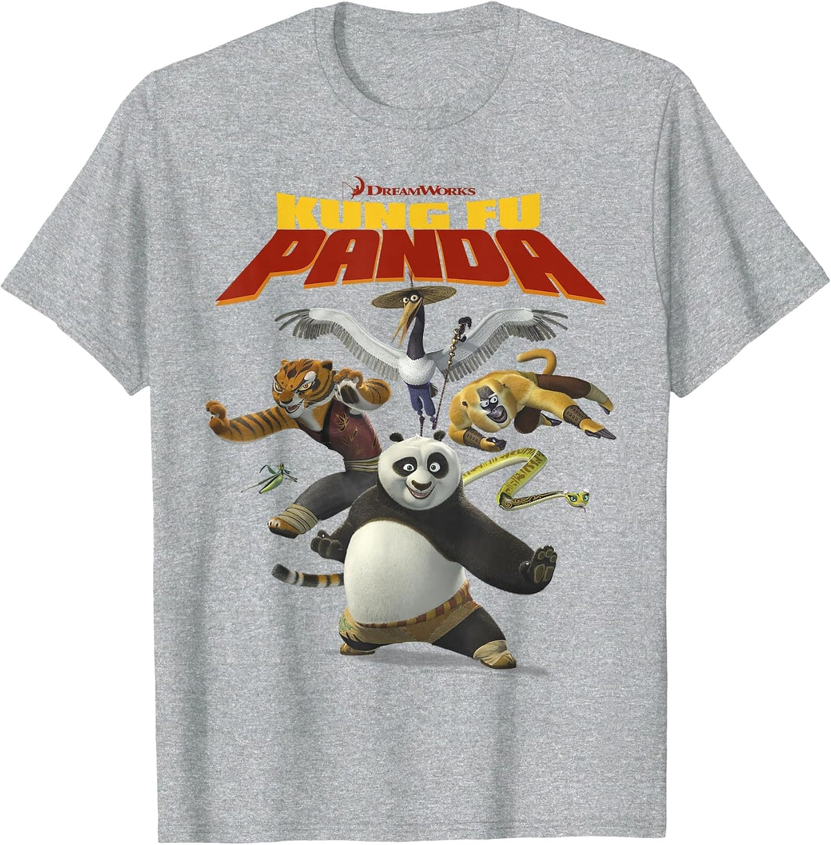 Kung Fu Panda Group Shot Action Portrait Movie Logo T-Shirt - Heather Grey