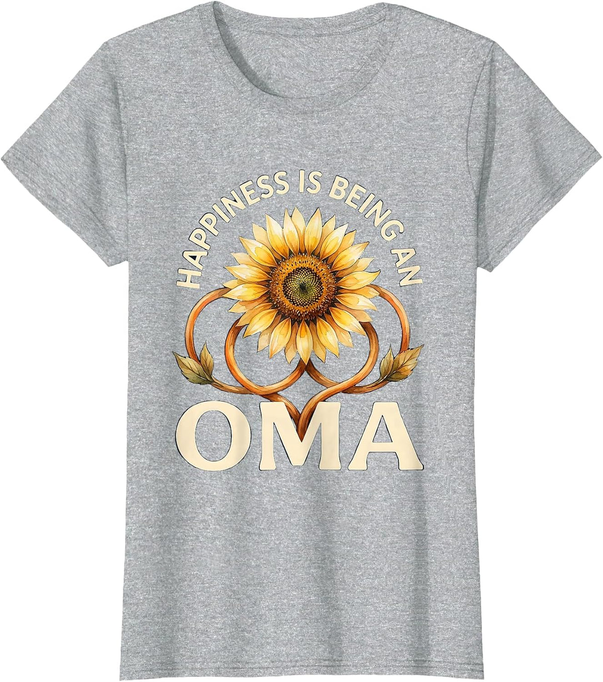 Happiness Is Being An Oma Watercolor Sunflower Grandma T-Shirt - Heather Grey