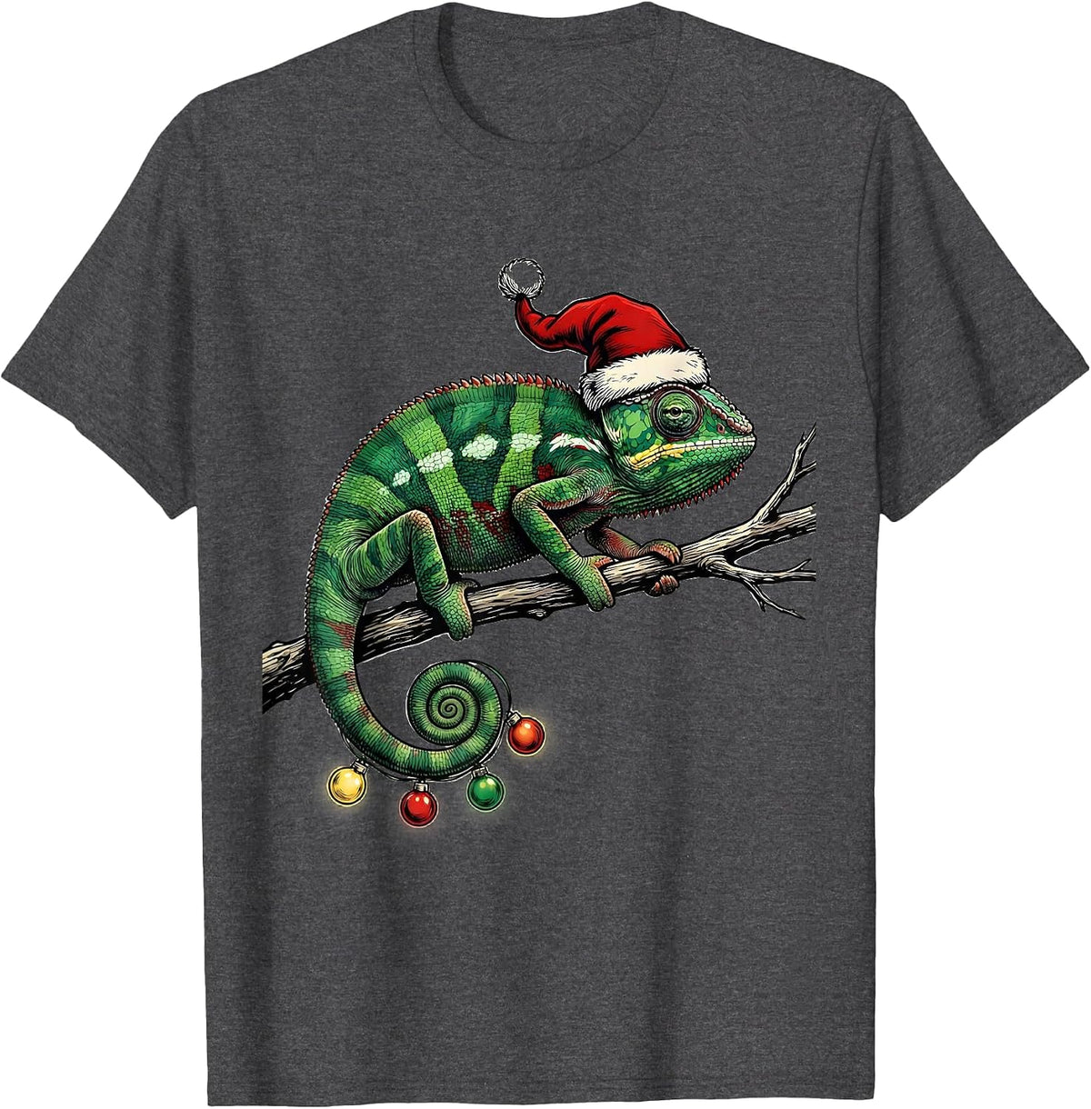 Men's Chameleon Santa Hat Animal Lover Christmas Humor T-Shirt - Dark Heather Grey