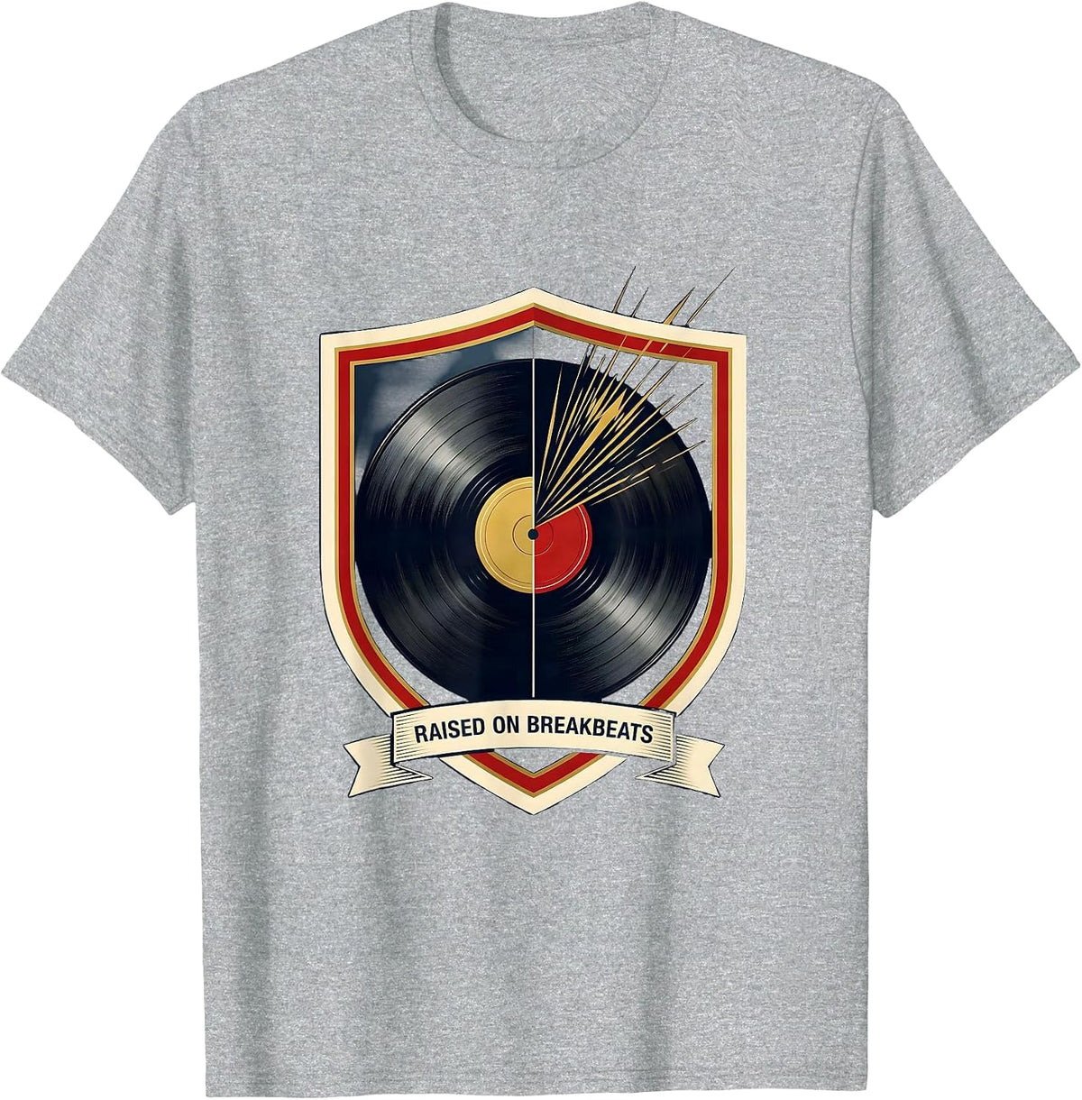 Men's Raised On Breakbeats Vintage Retro 90s Hip-Hop Music Fan T-Shirt - Heather Grey