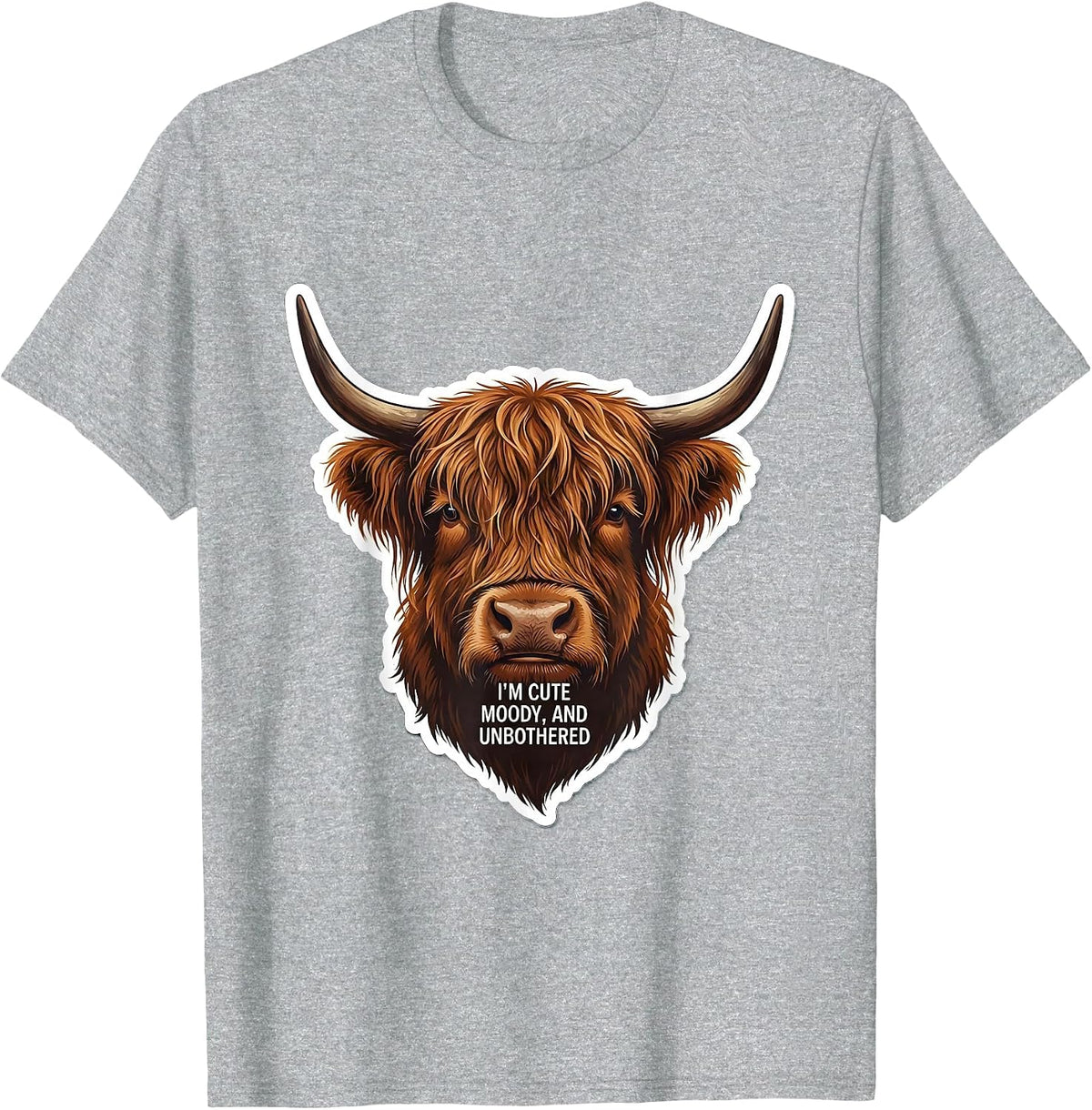 Men's I’m Cute Moody And Unbothered Highland Cow Character T-Shirt - Heather Grey