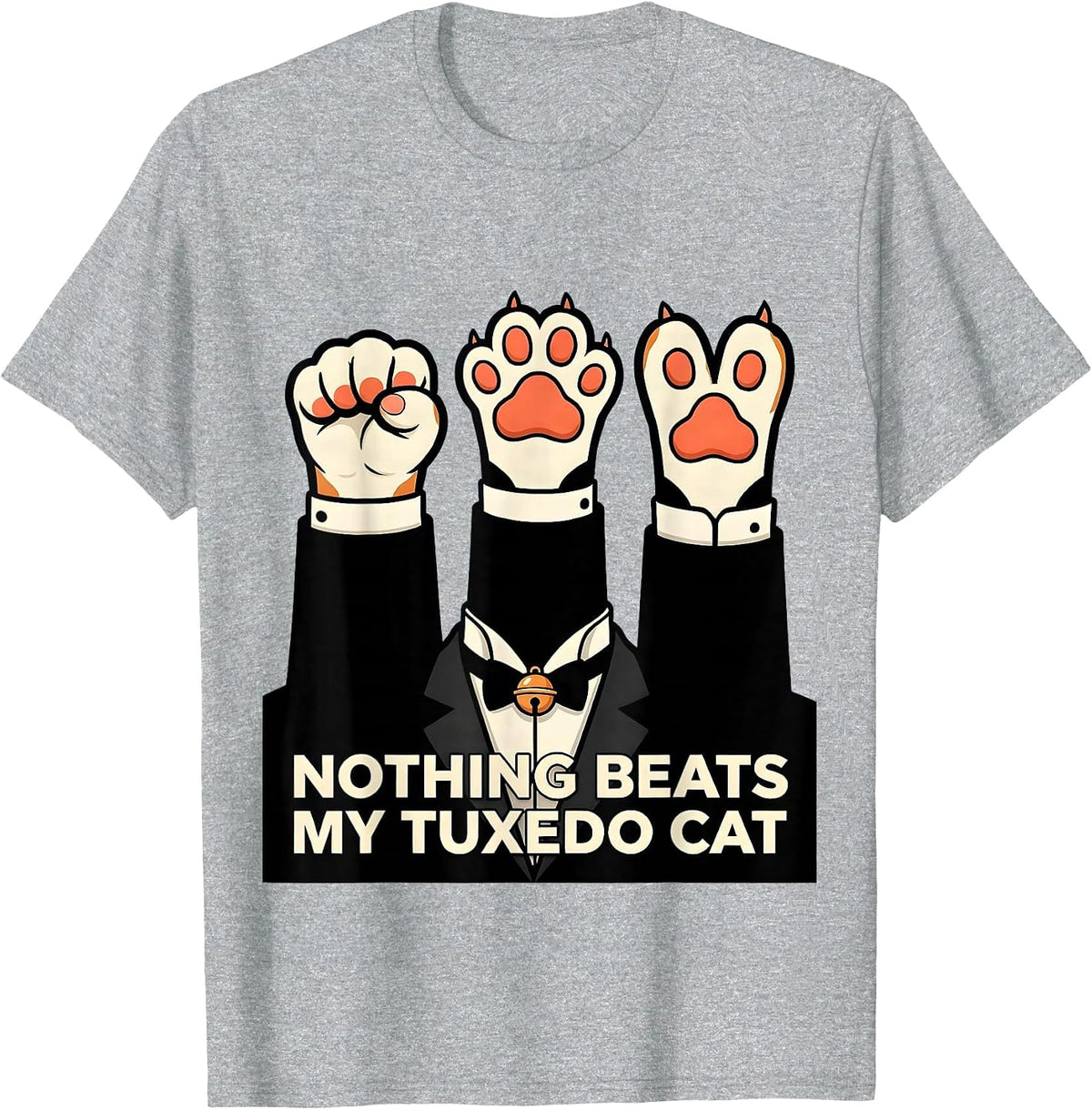 Men's Nothing Beats My Tuxedo Cat Funny Cat Lover Rock Paper T-Shirt - Heather Grey