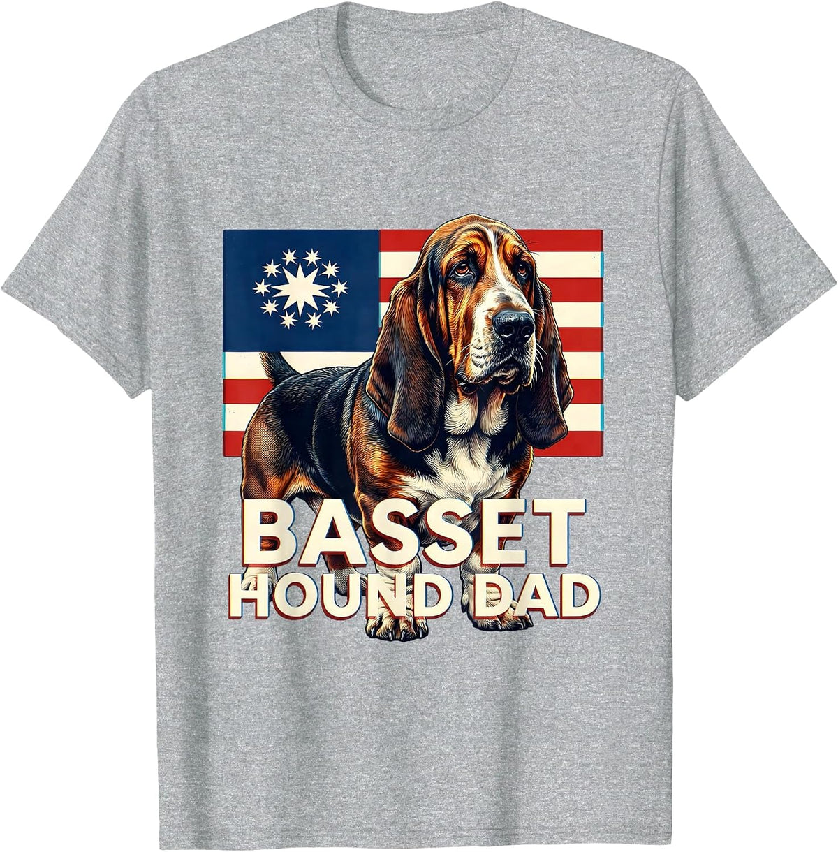 Men's Basset Hound Dad Patriotic 4th Of July Dog Breed Pride T-Shirt - Heather Grey