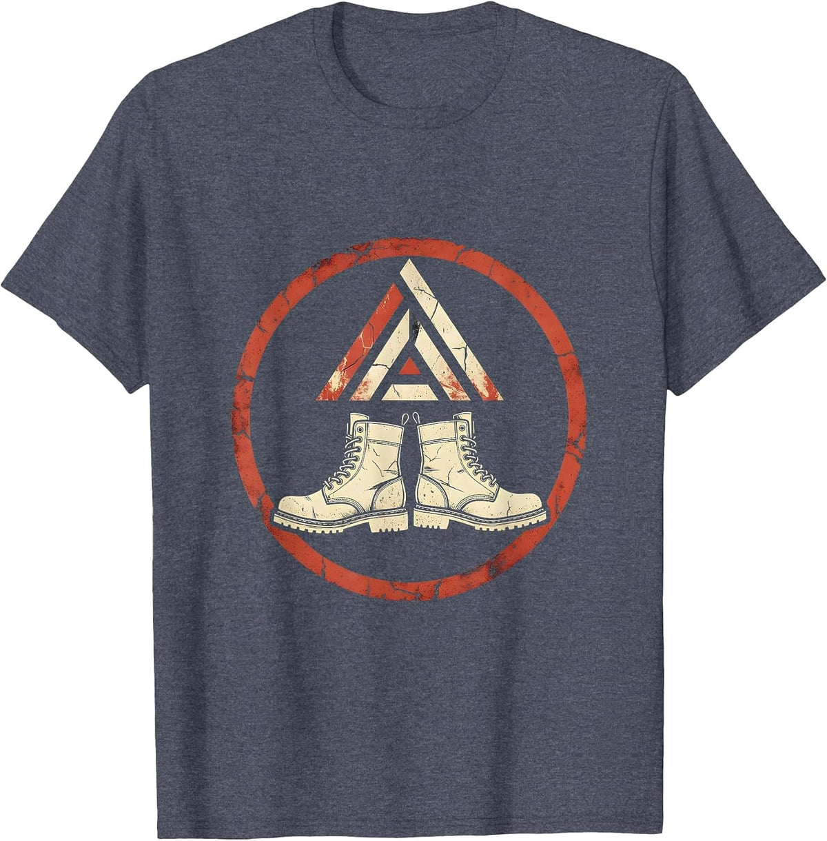 Soldier Boots Folded Flag Patriotic Memorial Graphic T-Shirt - Heather Blue