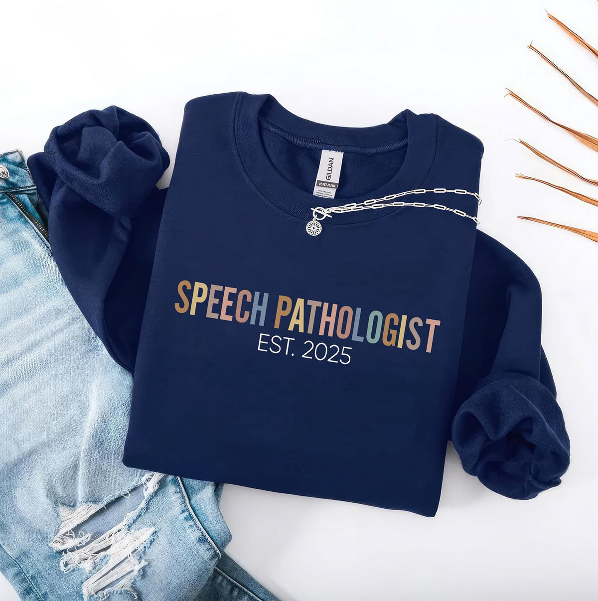 Personalized Speech Pathologist Sweatshirt with Name on Sleeve, Speech Pathologist Crewneck Gift - size chart