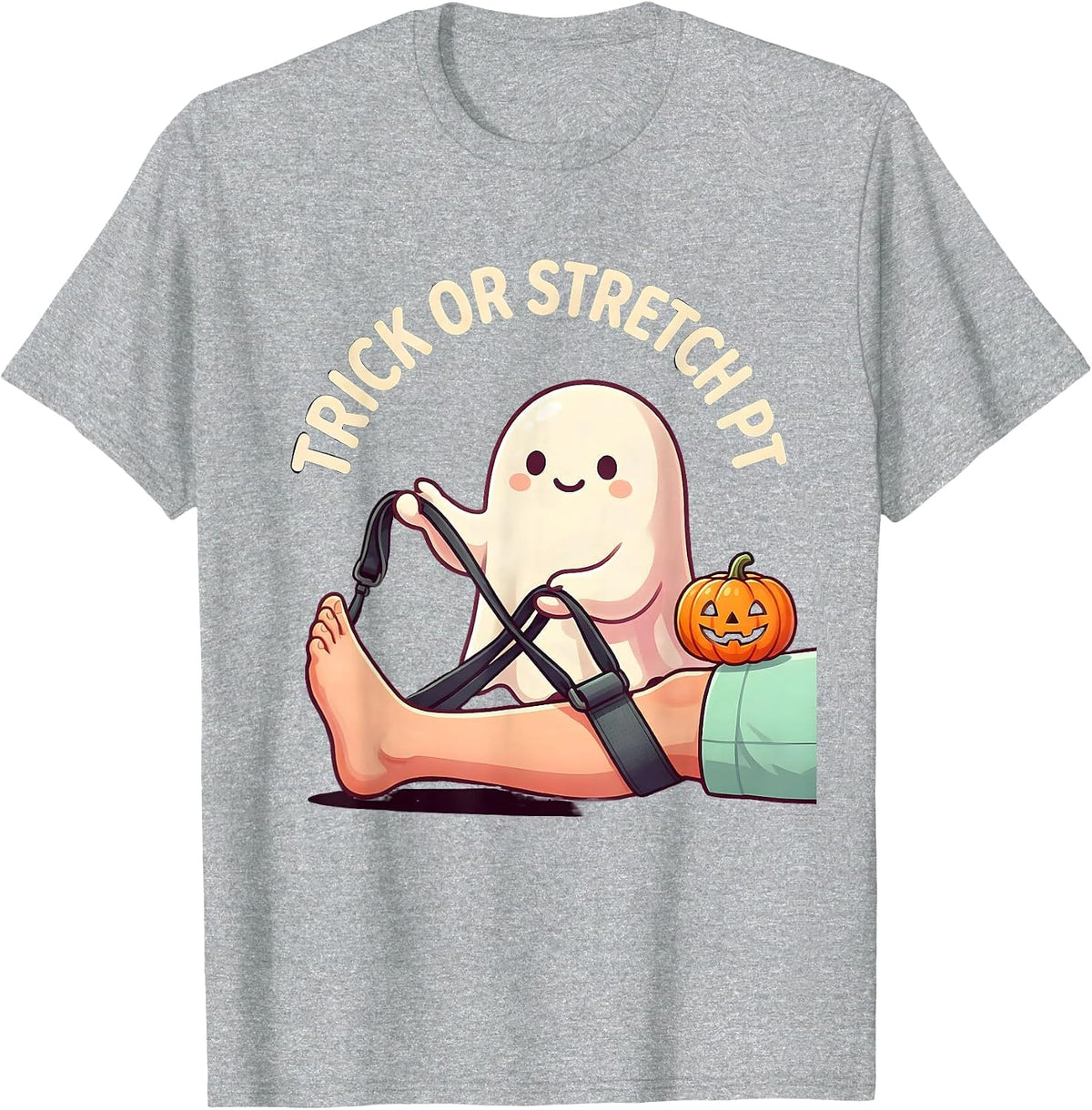Men's Trick Or Stretch PT Cute Kawaii Halloween Physical Therapy T-Shirt - Heather Grey