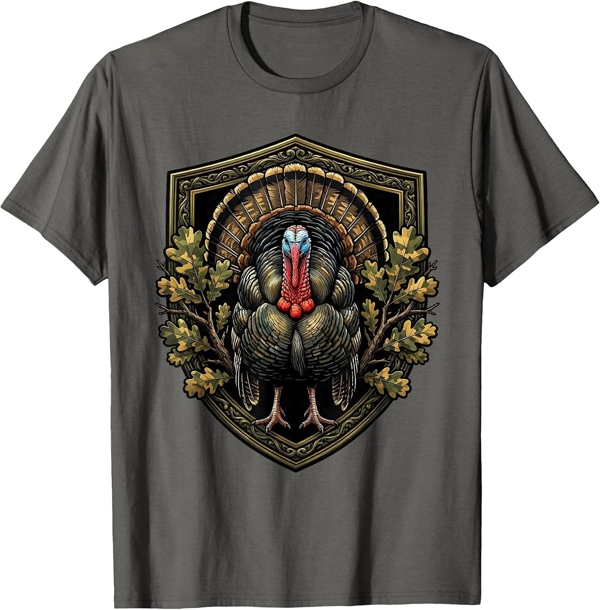 Men's Camo Turkey Strut Hunting Illustration T-Shirt - Asphalt Grey
