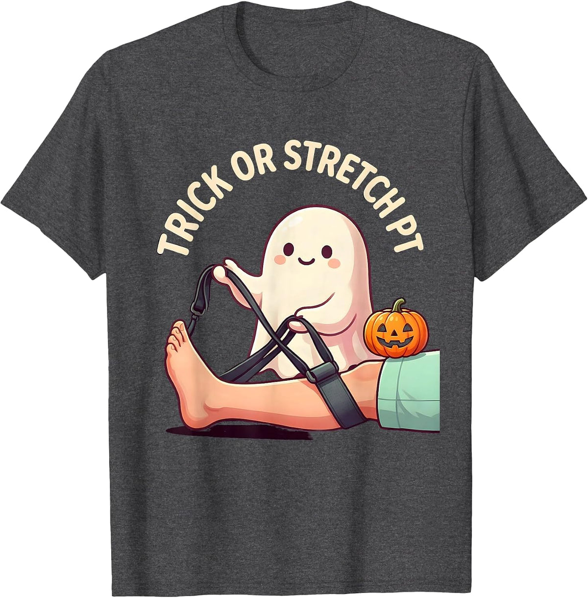 Men's Trick Or Stretch PT Cute Kawaii Halloween Physical Therapy T-Shirt - Dark Heather Grey