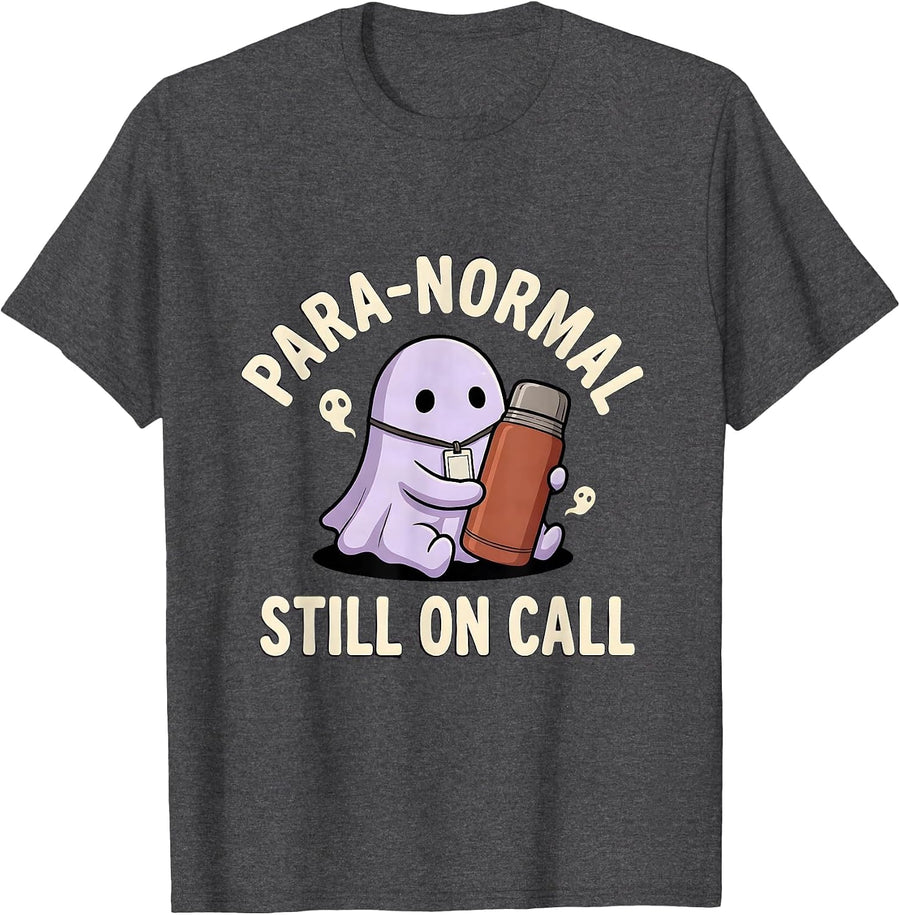 Men's Para-Normal, Still On Call Chibi Ghost Para Educator T-Shirt - Dark Heather Grey