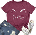 BLACKOO Women Cat Graphic Tee Cute T-Shirts - Wine Red