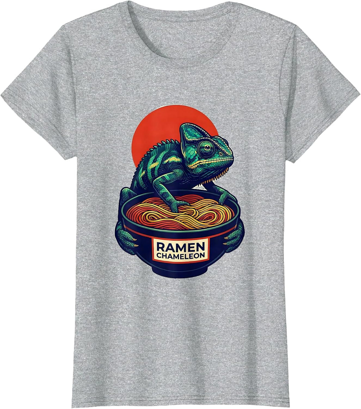 Ramen Chameleon Bold Flat Color Chameleon Japanese Pop T-Shirt - Heather Grey