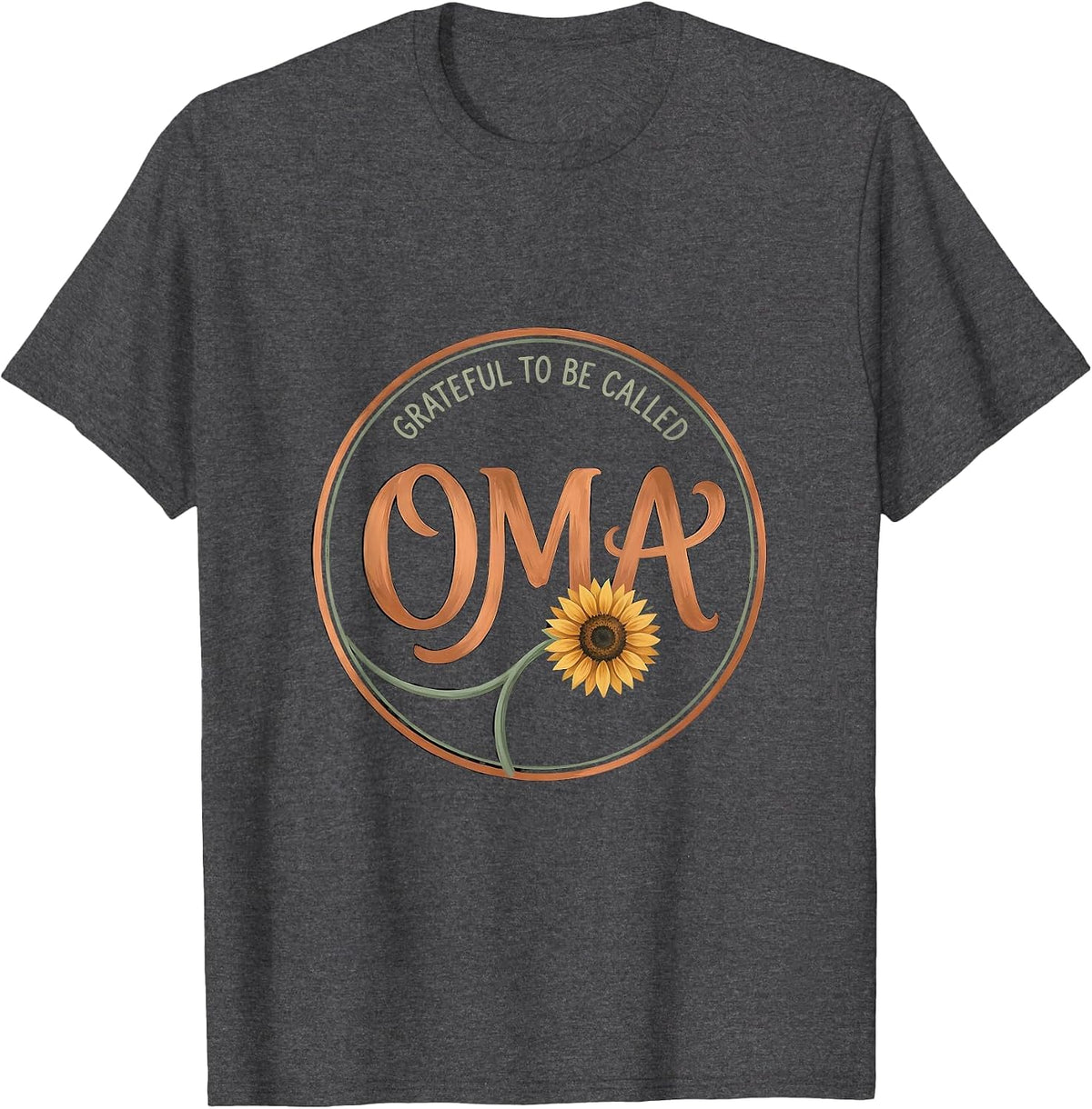 Men's Grateful To Be Called Oma Boho Typography Sunflower Grandma T-Shirt - Dark Heather Grey