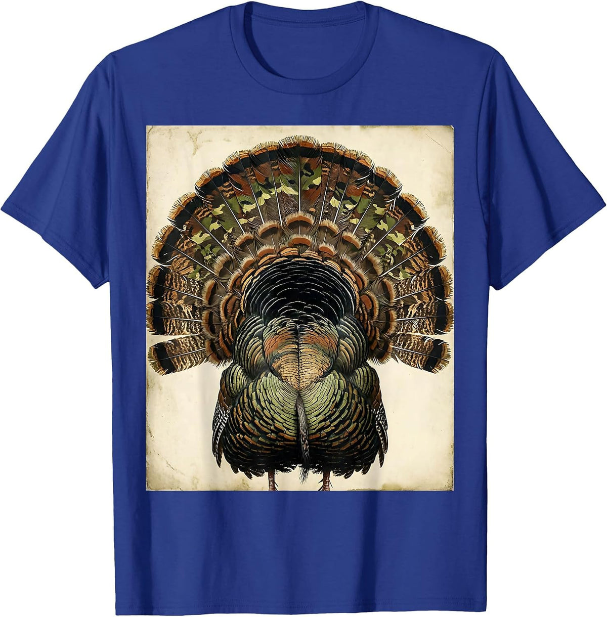 Camo Turkey Feathers Fan Hunting Graphic T-Shirt - Royal Blue