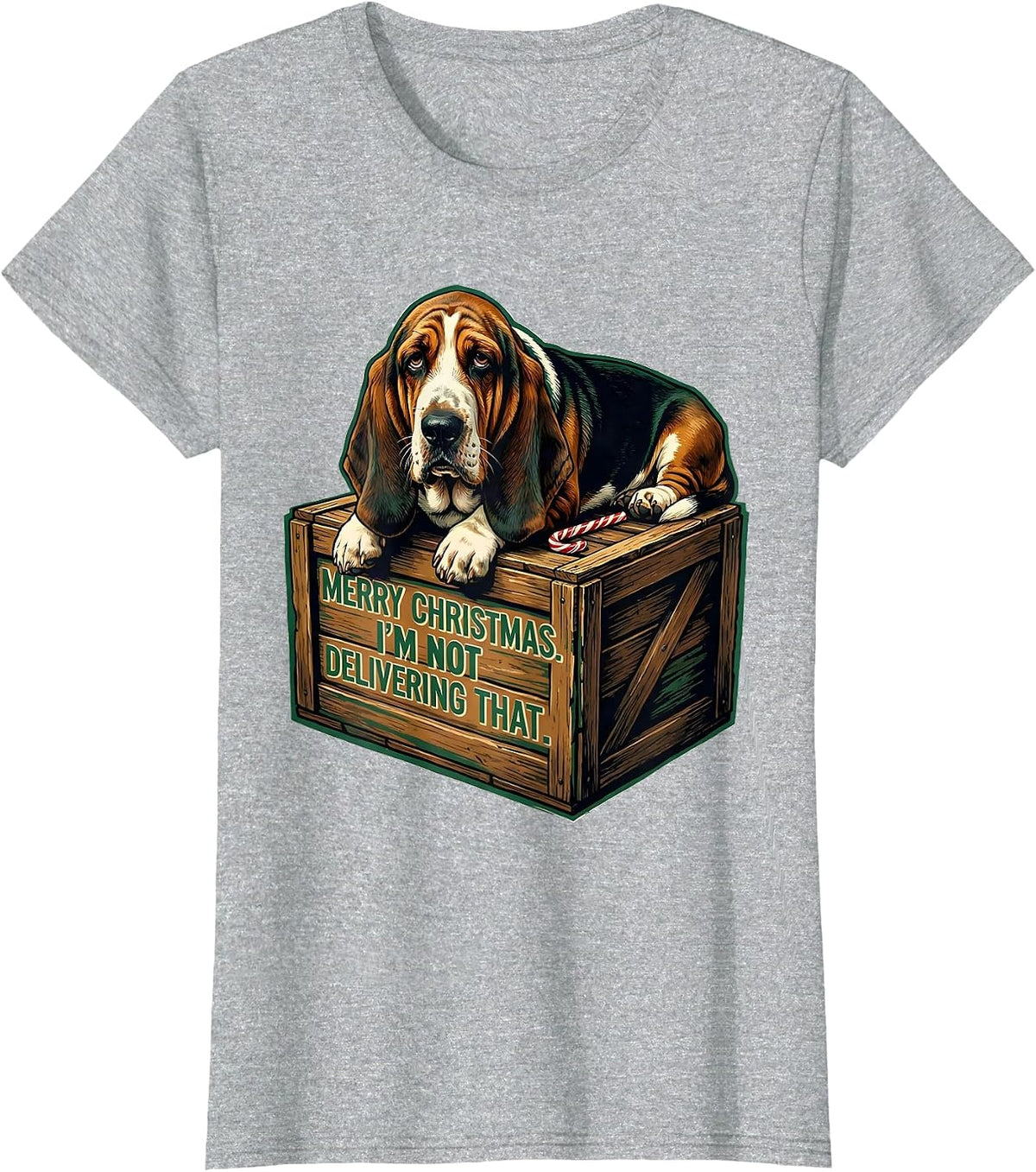 Merry Christmas I'm Not Delivering That Funny Basset Hound T-Shirt - Heather Grey