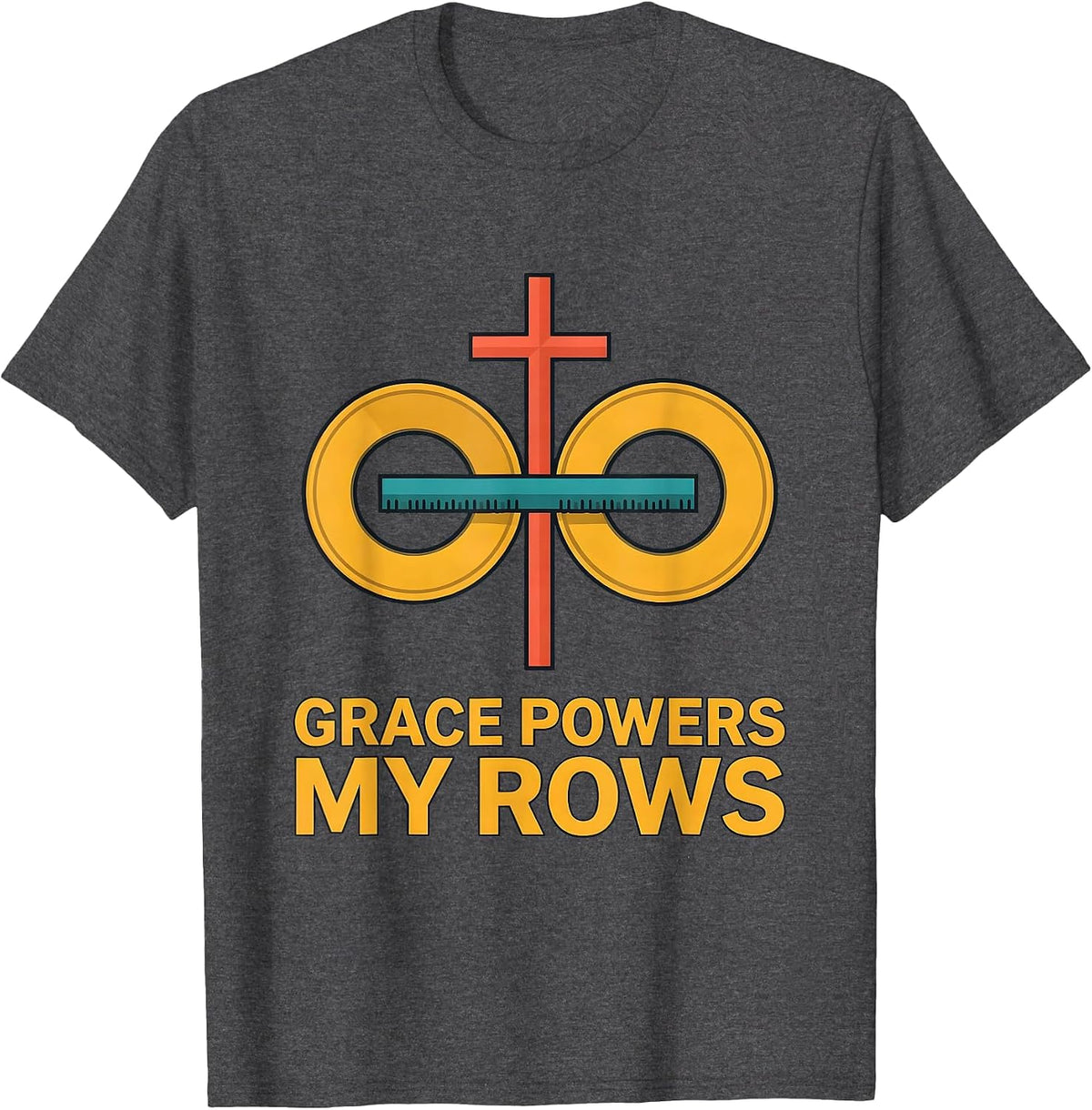 Men's Grace Powers My Rows Funny Christian Weightlifting Gym Humor T-Shirt - Dark Heather Grey