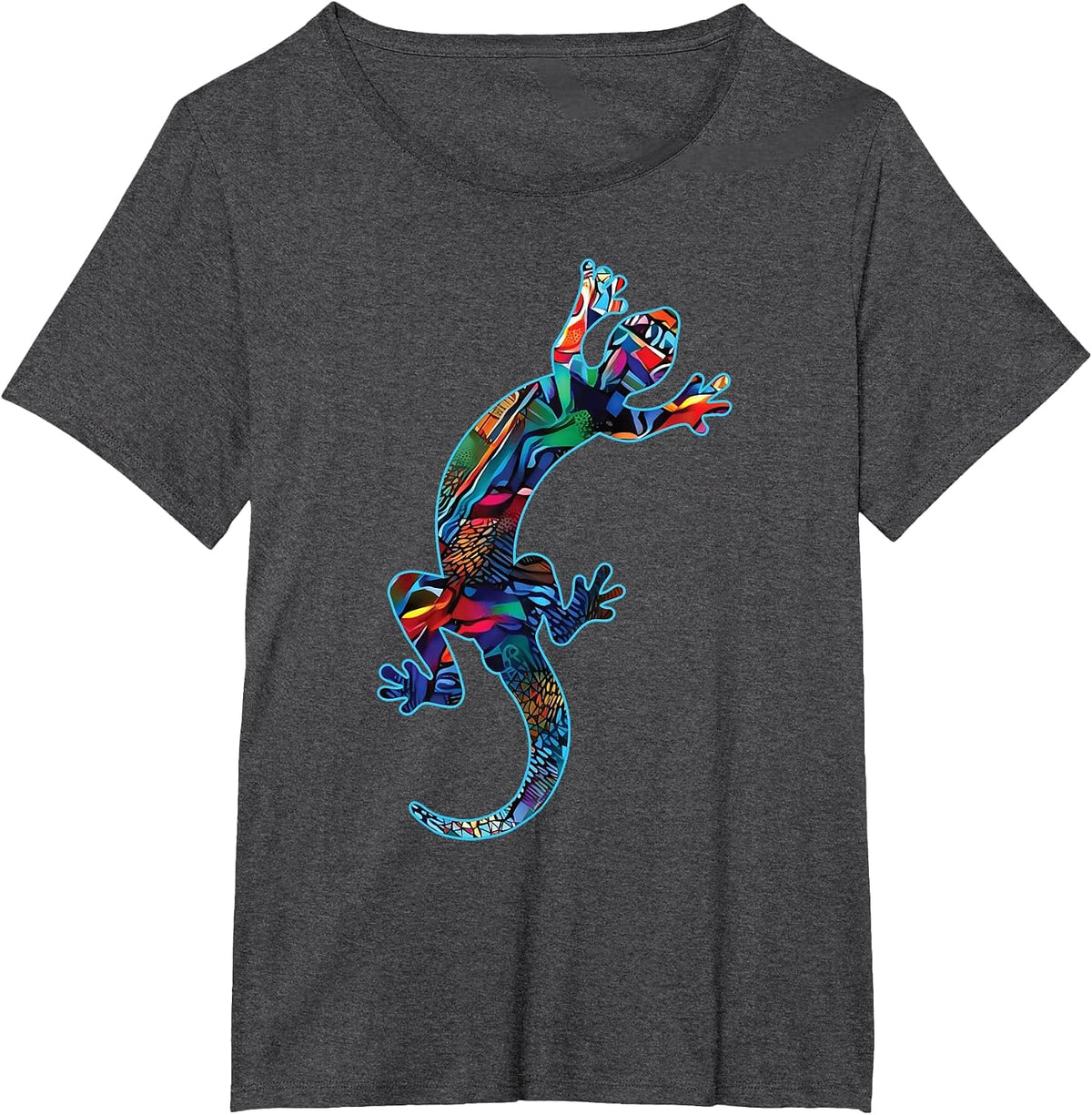 Gecko Lizard Abstract Geometric Tribal Art T-Shirt - Dark Heather Grey
