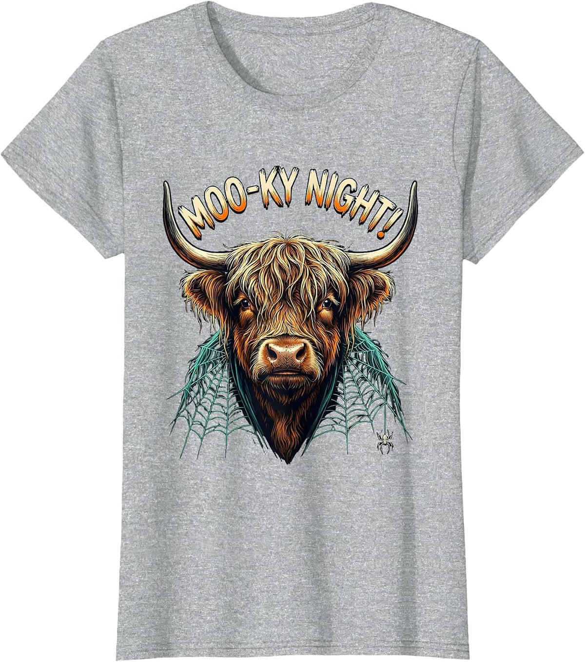 Moo-ky Night! Whimsical Highland Cow Halloween Humor T-Shirt - Heather Grey