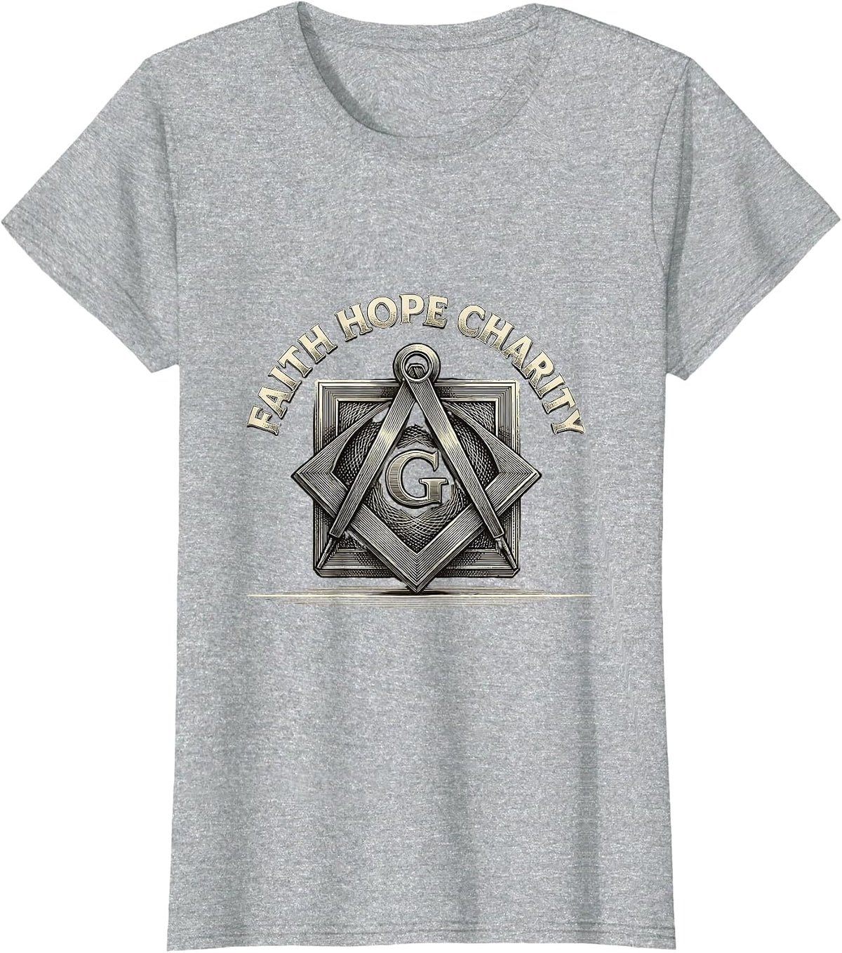 Women's Faith Hope Charity Crosshatch Masonic Square And Compass T-Shirt - Heather Grey