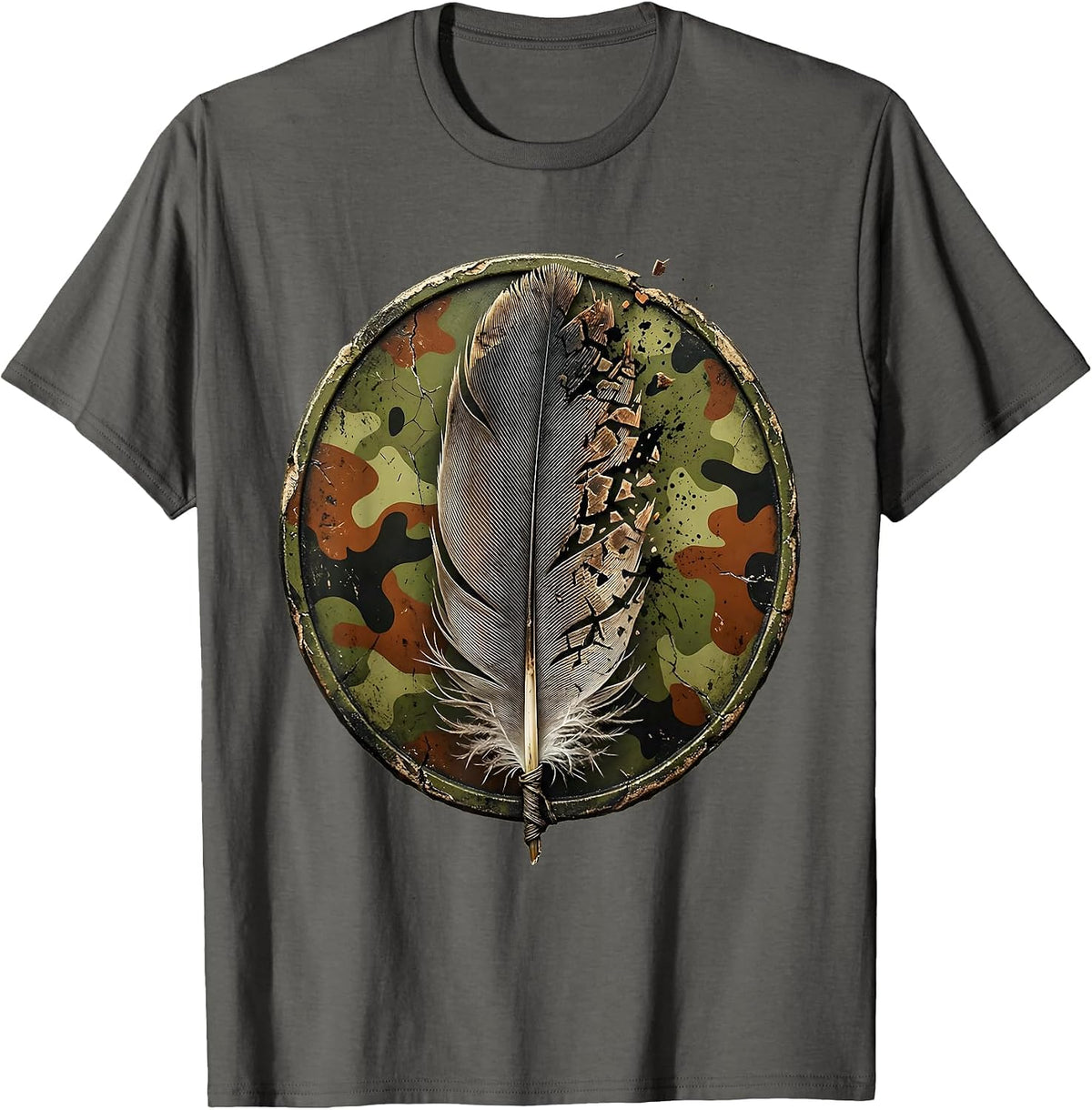 Men's Duck Camo Feather Fan Graphic Design T-Shirt - Asphalt Grey