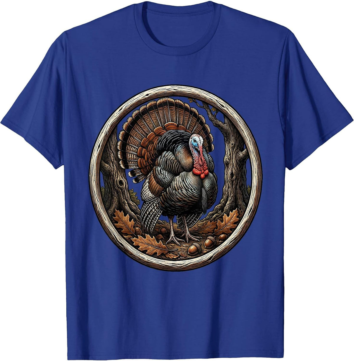 Camo Turkey Strut Autumn Oak Forest Design T-Shirt - Royal Blue