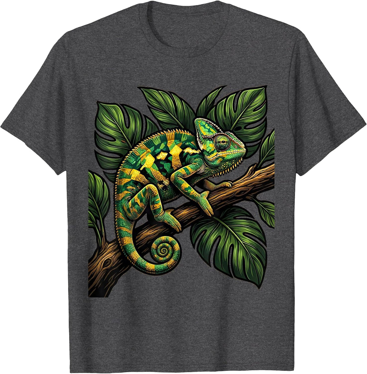 Men's Chameleon Camo Leafy Branch Nature Design T-Shirt - Dark Heather Grey