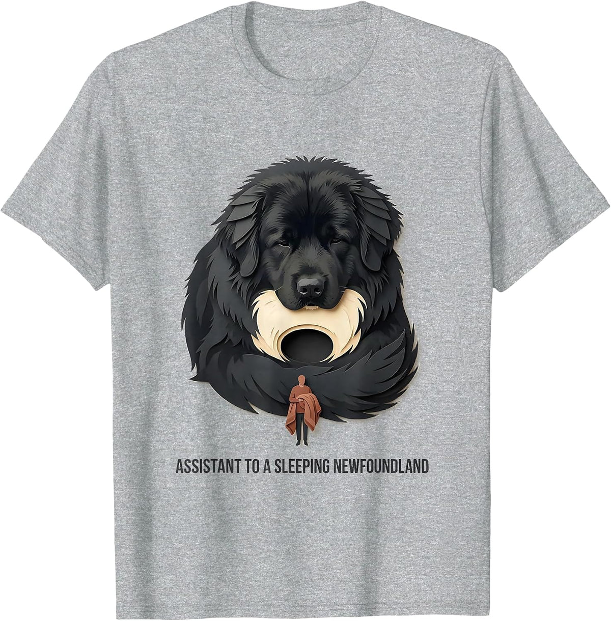 Men's Assistant To A Sleeping Newfoundland Paper-Cutout Dog Lover T-Shirt - Heather Grey