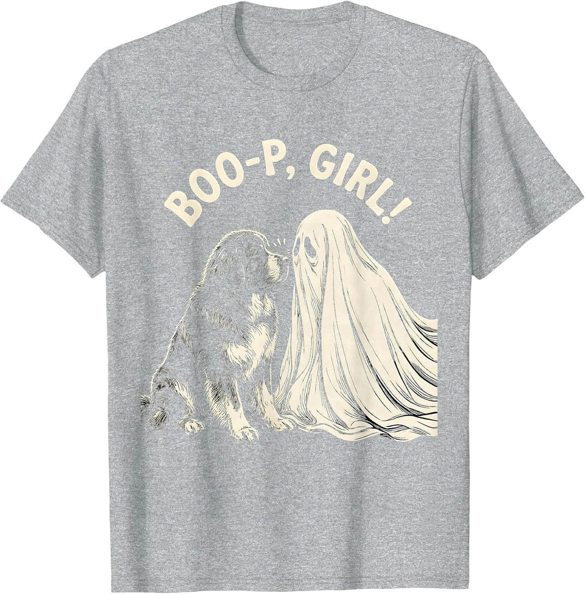 Men's Boo-p, girl! Cute Ghost Dog Mom Halloween Humor T-Shirt - Heather Grey