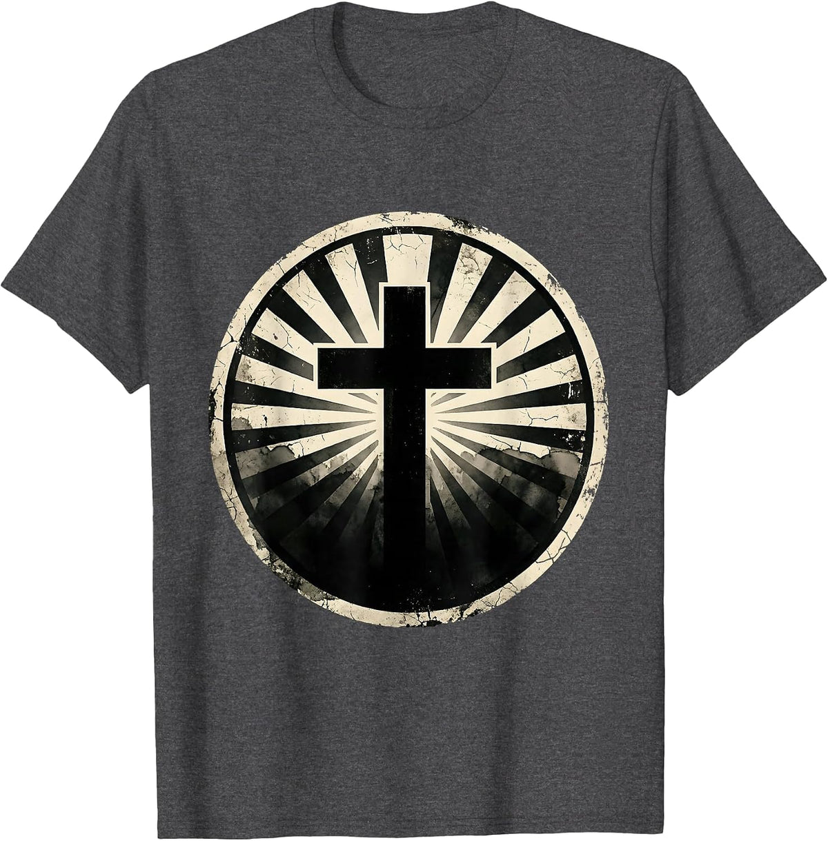 Faith Over Fear Cross Casting Light Into Darkness T-Shirt - Dark Heather Grey