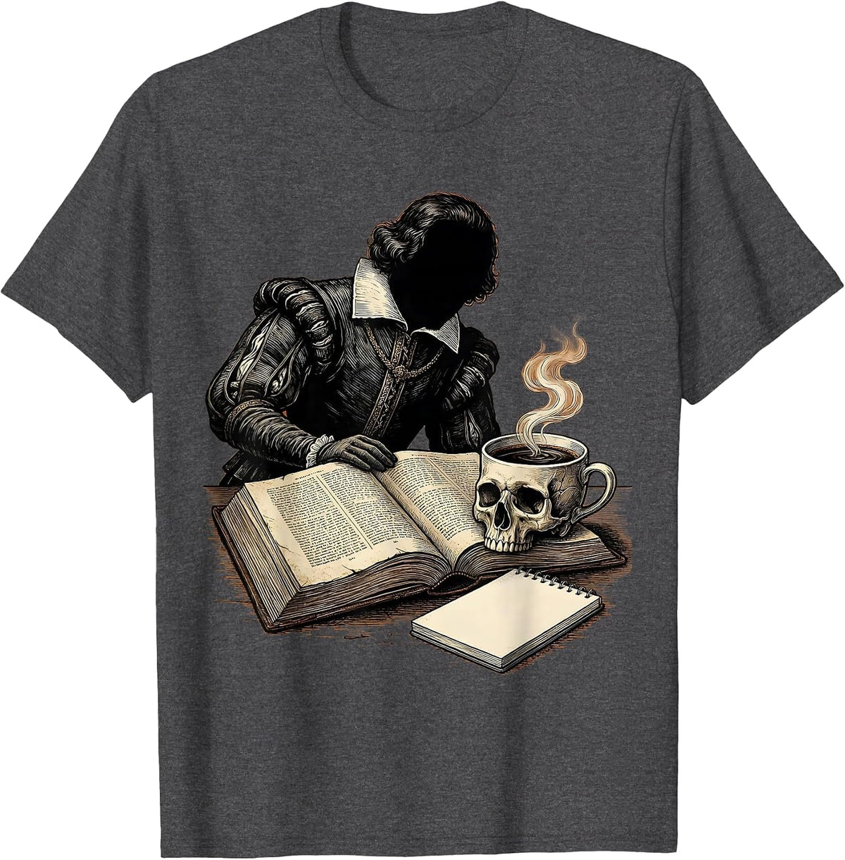 Shakespeare Silhouette Vintage English Literature Humor T-Shirt - Dark Heather Grey