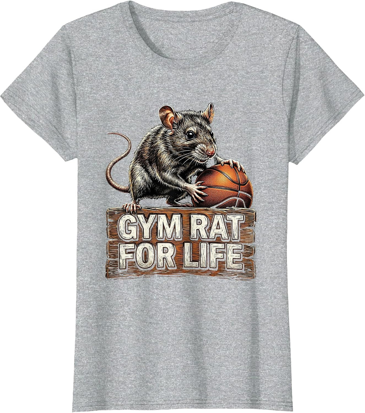 Gym Rat For Life Basketball Graphic Design T-Shirt - Heather Grey