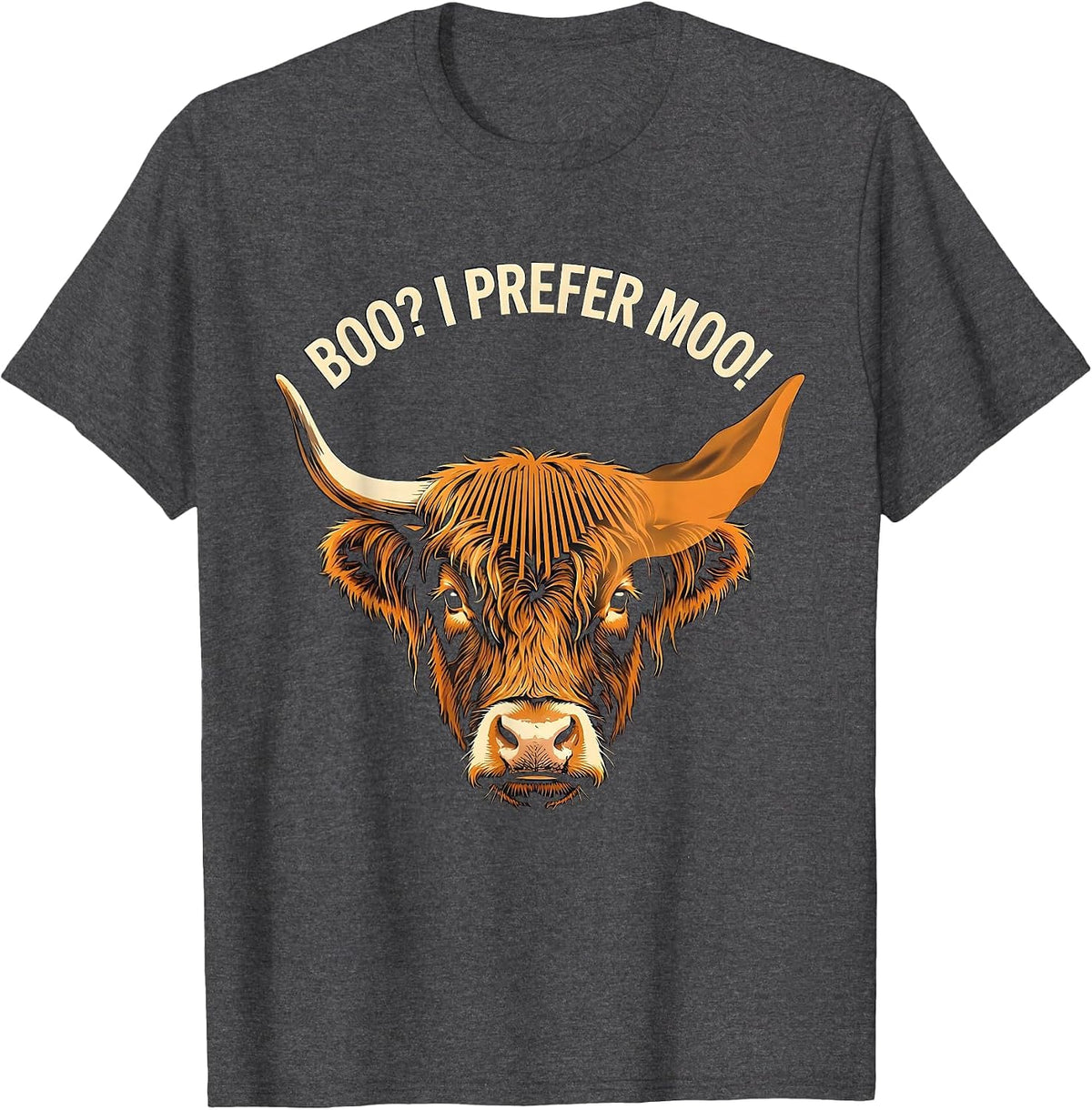 Men's Boo? I Prefer Moo! Funny Highland Cow Halloween Fall T-Shirt - Dark Heather Grey