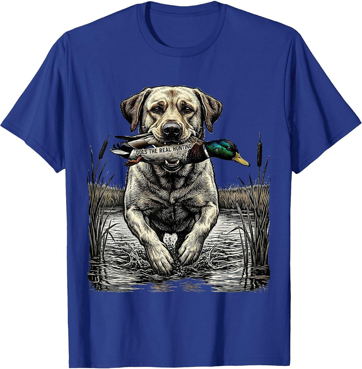 Does The Real Hunting Woodcut Labrador Retriever Duck T-Shirt - Royal Blue