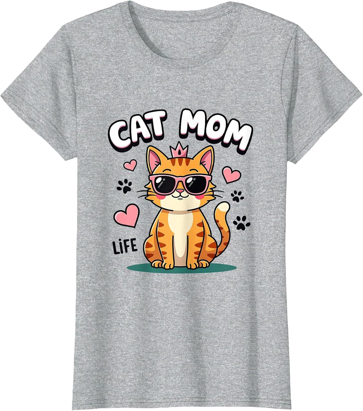 Cat Mom Life Funny Feline Design T-Shirt - Heather Grey