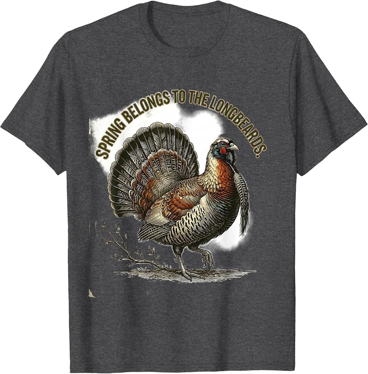 Men's Spring Belongs To The Longbeards Vintage Turkey Hunter Humor T-Shirt - Dark Heather Grey