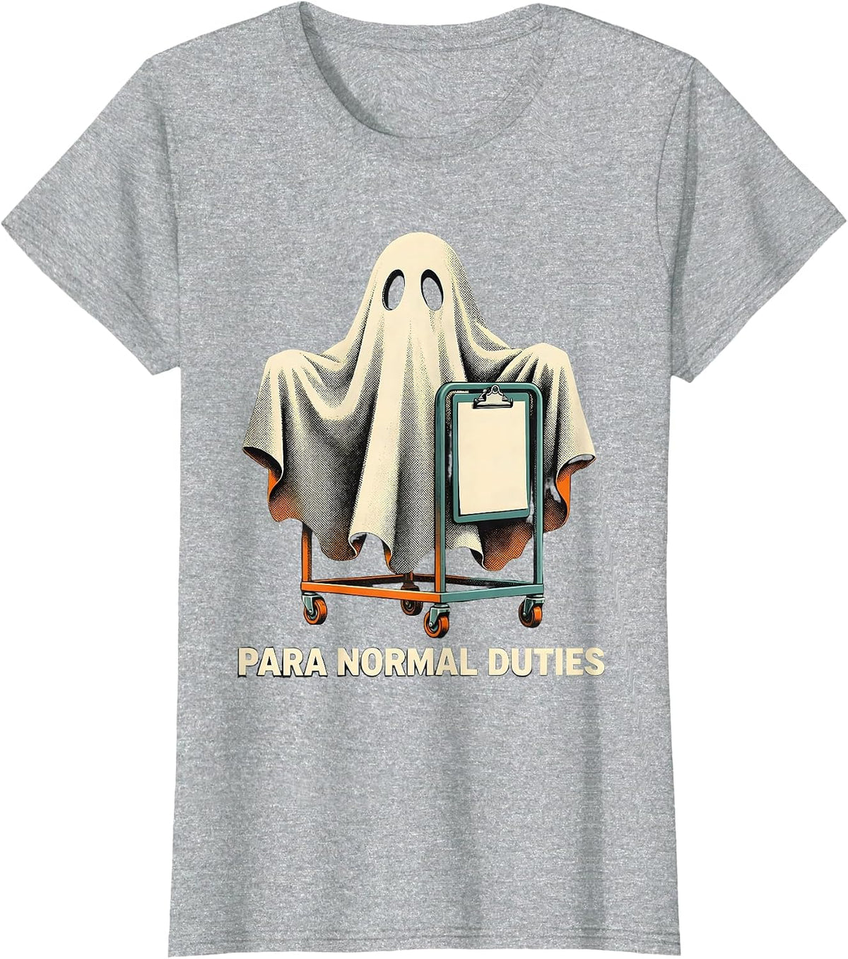 Para Normal Duties Screenprint Ghost Paraeducator Halloween T-Shirt - Heather Grey