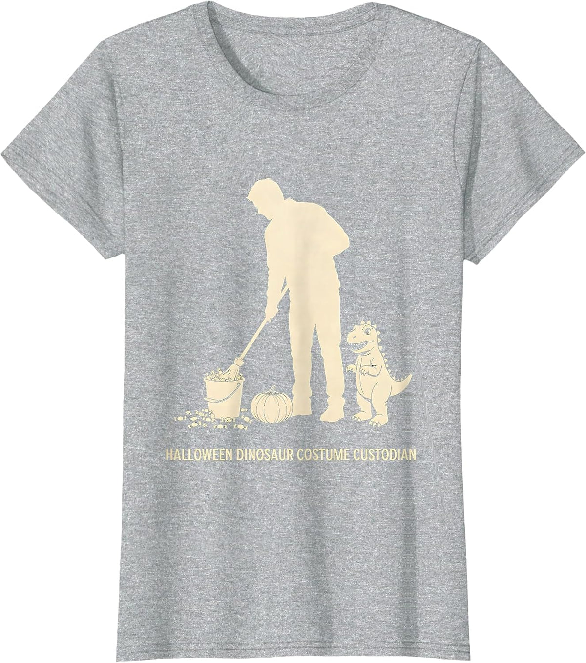 Halloween Dinosaur Costume Custodian Funny Mom Dad Family T-Shirt - Heather Grey