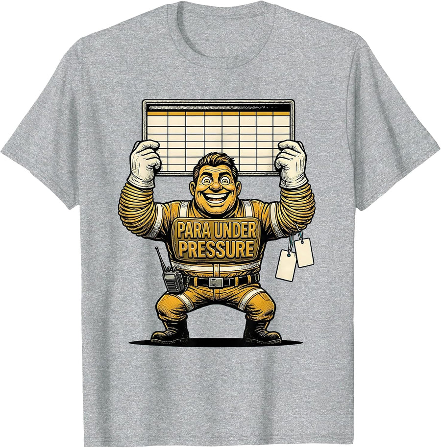 Para Under Pressure Retro Cartoon Paraprofessional Humor T-Shirt, Men, Heather Grey, Small - As Pictured