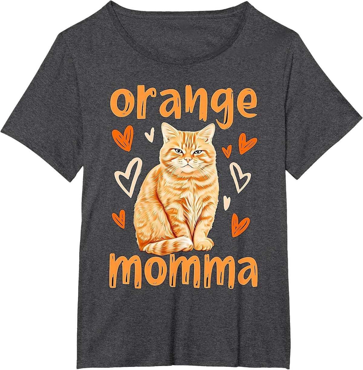 Orange Momma Orange Cat Mom Tabby Cat Heart T-Shirt - Dark Heather Grey