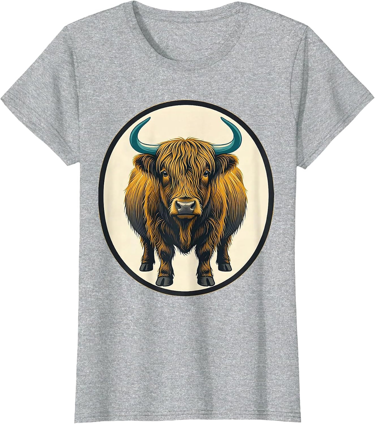 Sealed Highland Cow Badge Midcentury Modern Animal Lover T-Shirt - Heather Grey